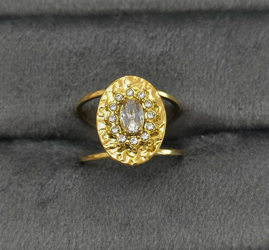 Antitarnish Golden Cocktail Solitaire Ring 18K Gold Plated