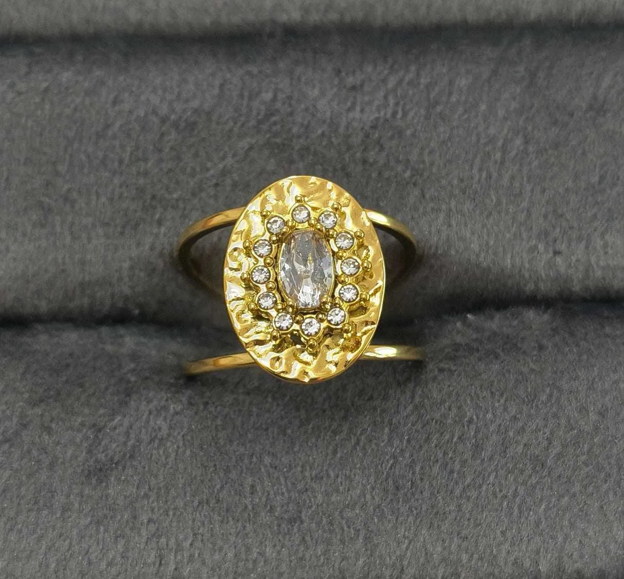 Antitarnish Golden Cocktail Solitaire Ring 18K Gold Plated