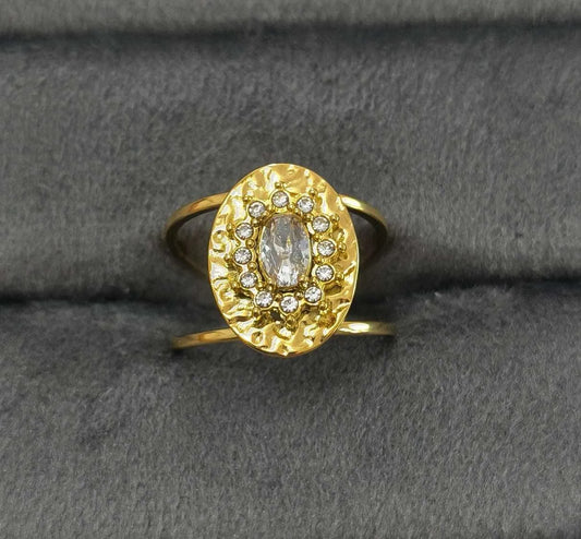 Antitarnish Golden Cocktail Solitaire Ring 18K Gold Plated