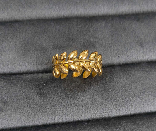 Antitarnish Golden Elegant Leaf Band Ring 18K Gold Plated