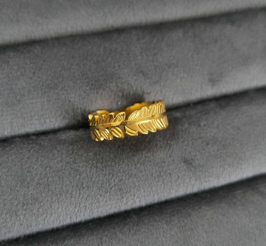 Antitarnish Golden Feather Band Ring 18K Gold Plated