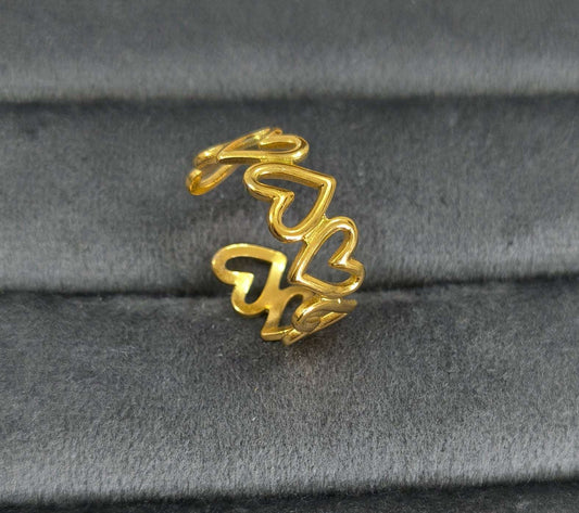Antitarnish Golden Heart Loop Ring 18K Gold Plated