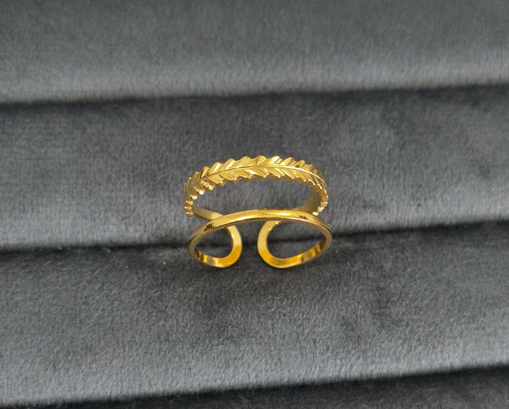 Antitarnish Golden Hollow Layered Ring 18K Gold Plated