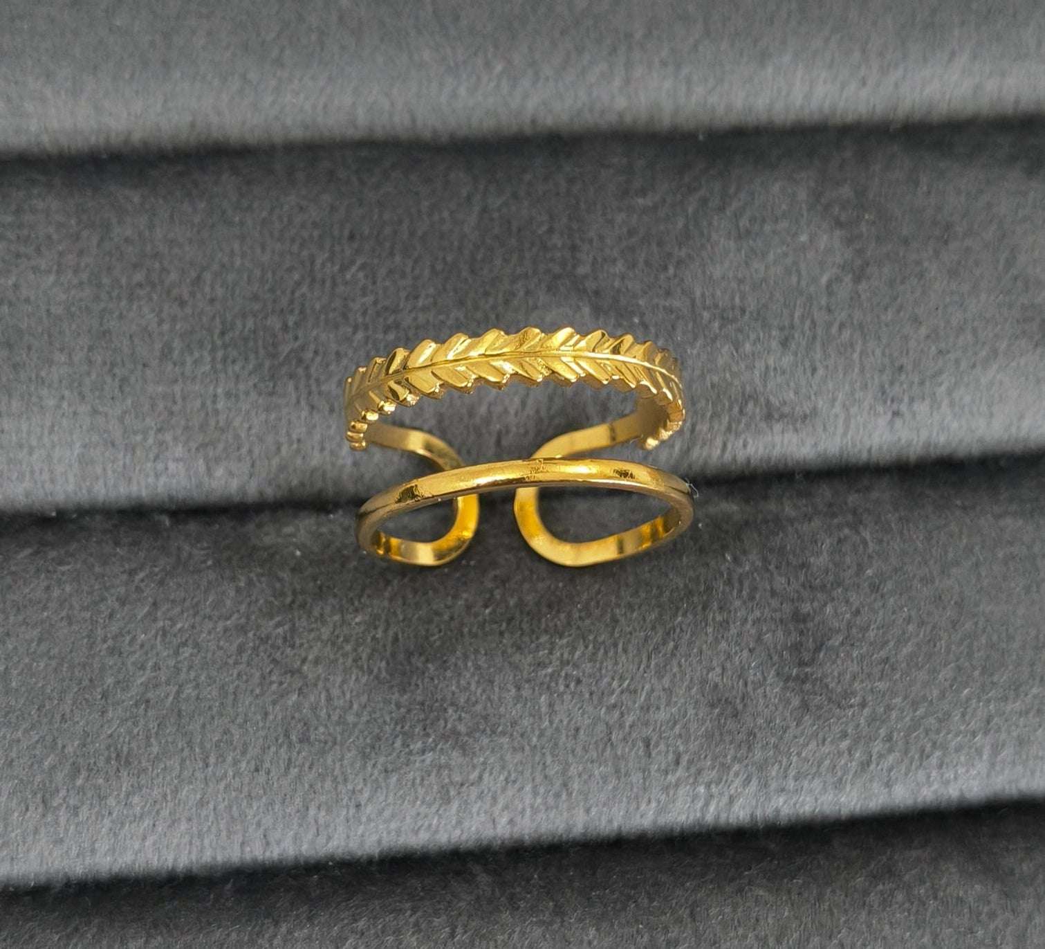 Antitarnish Golden Hollow Layered Ring 18K Gold Plated