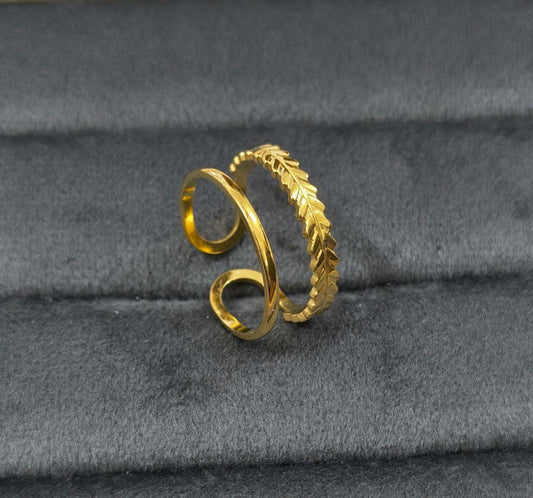 Antitarnish Golden Hollow Layered Ring 18K Gold Plated
