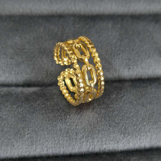 Antitarnish Golden Hollow Lock Chain Ring 18K Gold Plated