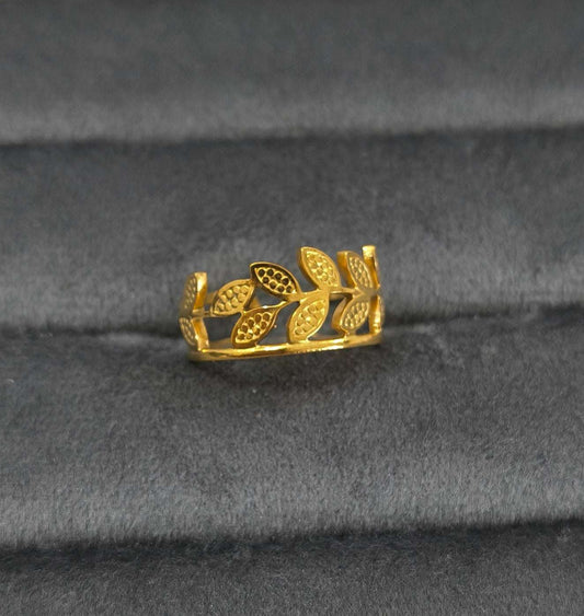 Antitarnish Golden Leaf Loop Ring 18K Gold Plated