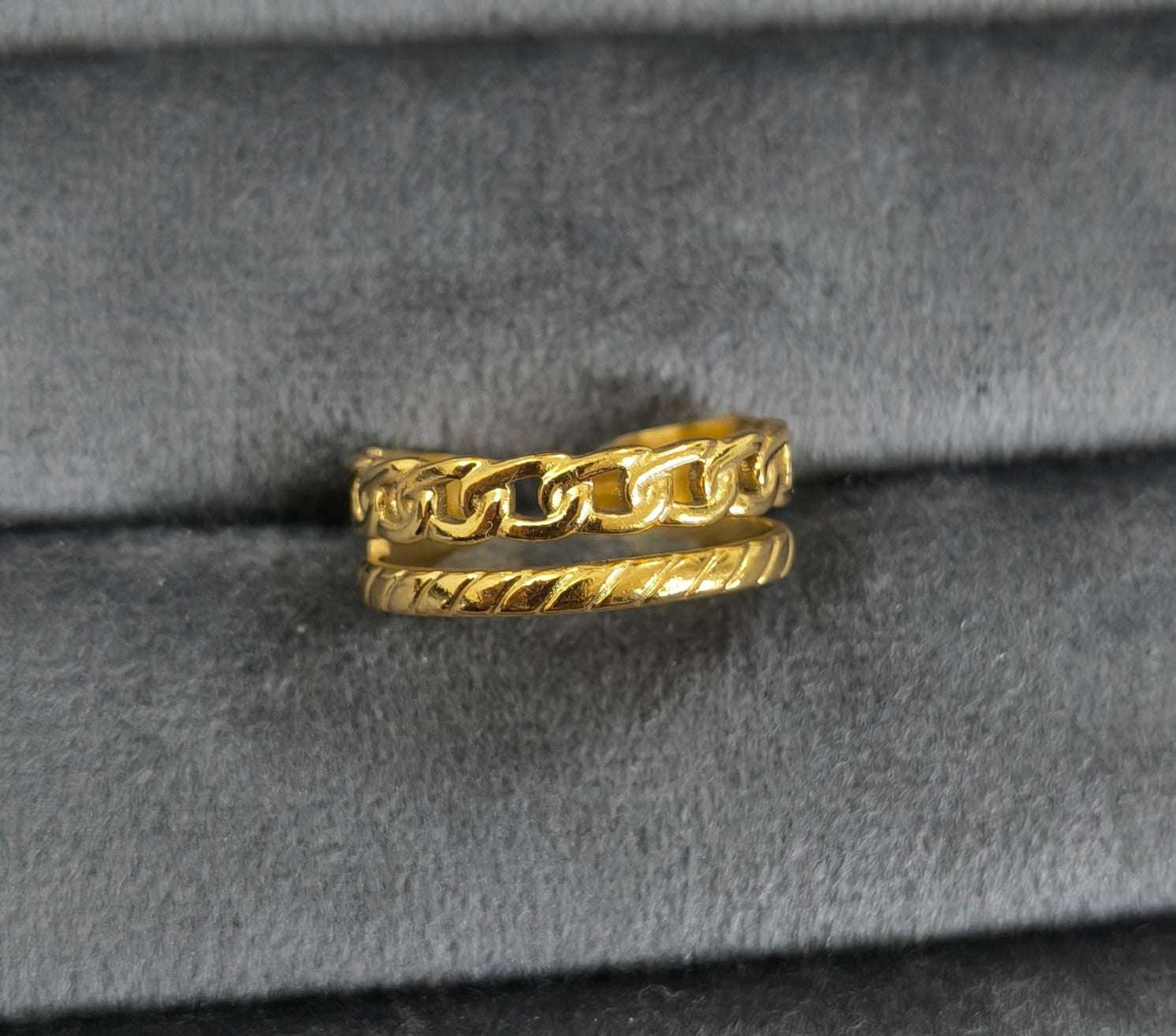 Antitarnish Golden Maple Stack Ring 18K Gold Plated