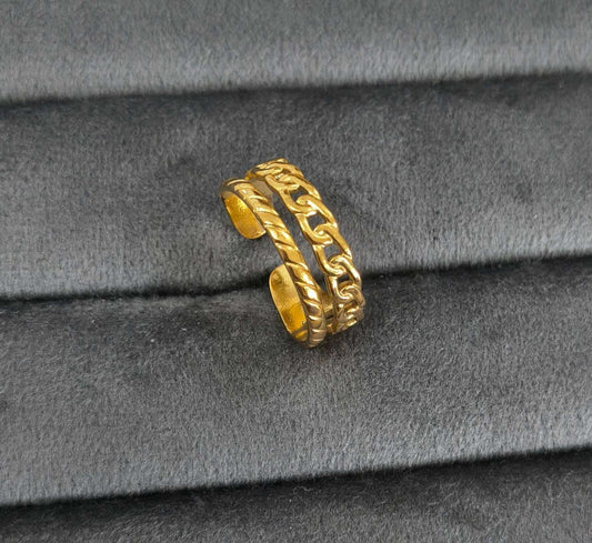Antitarnish Golden Maple Stack Ring 18K Gold Plated