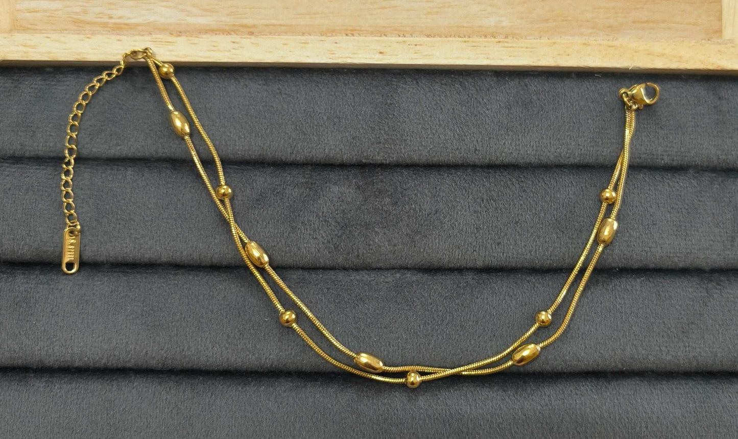 Antitarnish Golden Oval Beads Chain Anklet 18K Gold Plated
