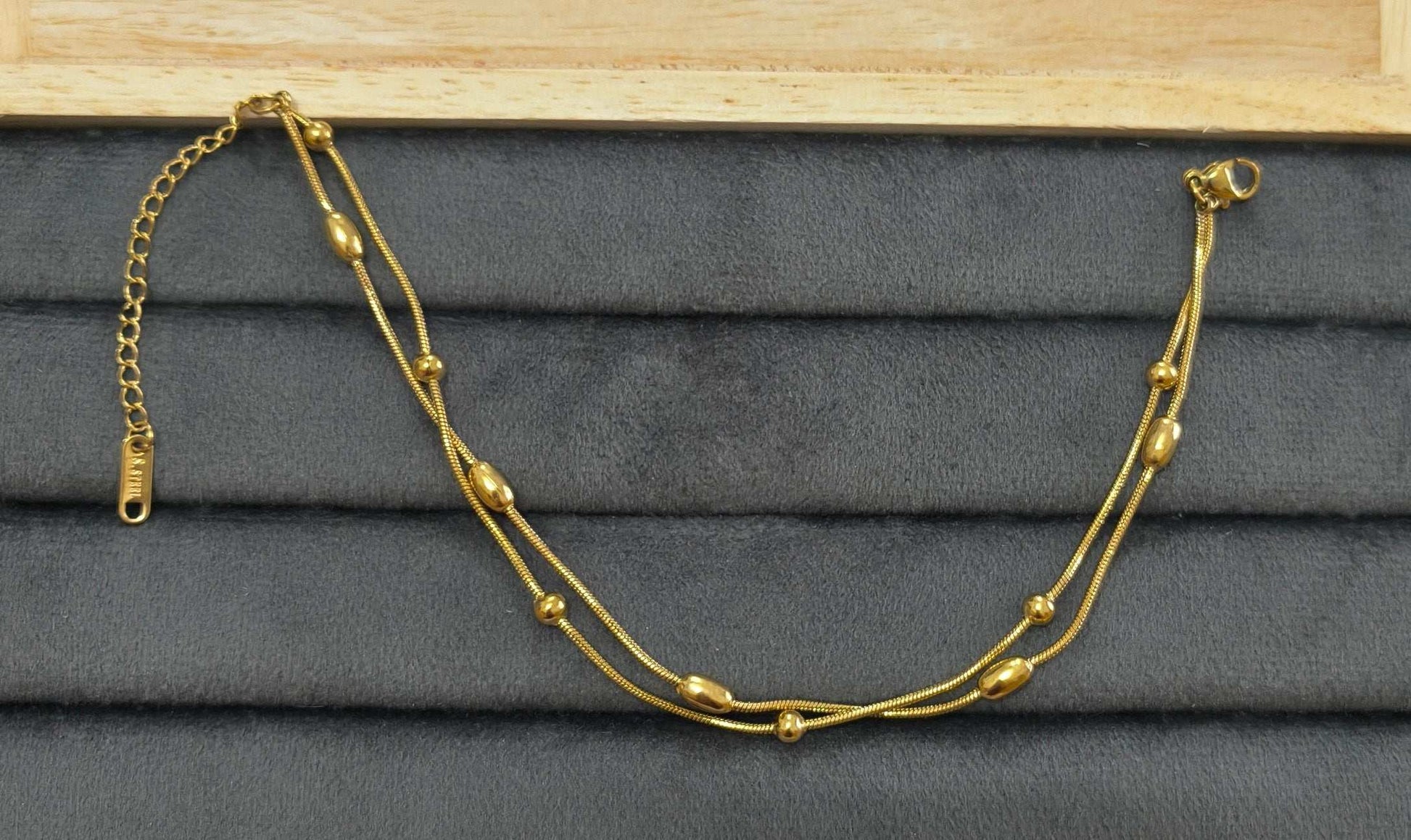 Antitarnish Golden Oval Beads Chain Anklet 18K Gold Plated