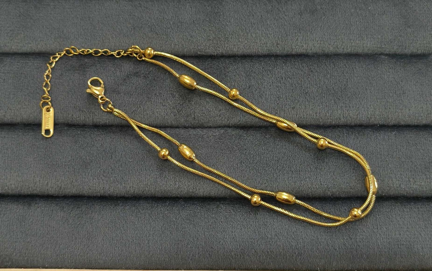 Antitarnish Golden Oval Beads Chain Anklet 18K Gold Plated