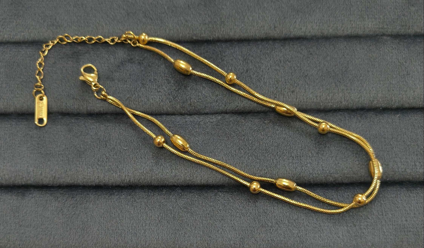 Antitarnish Golden Oval Beads Chain Anklet 18K Gold Plated