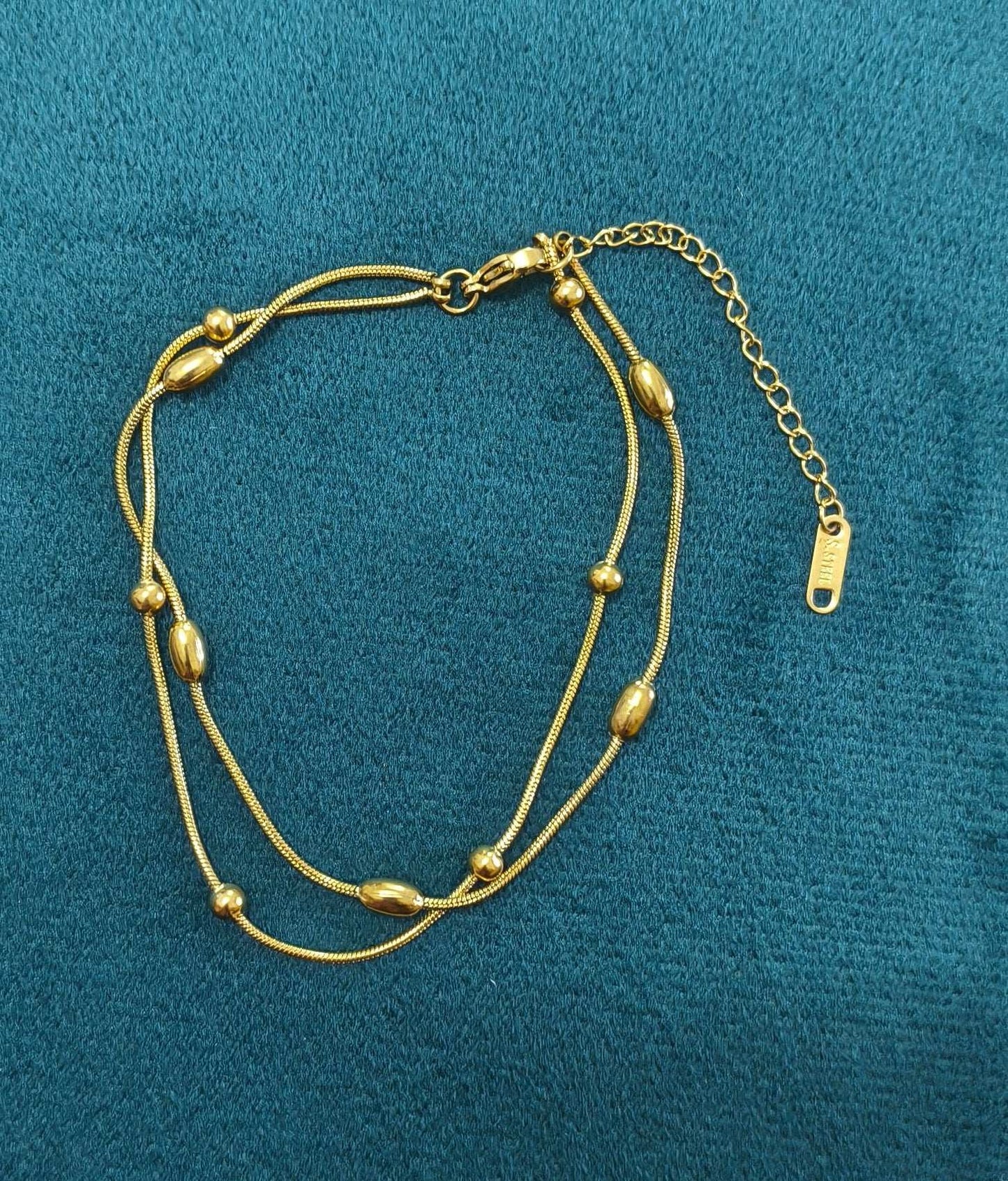 Antitarnish Golden Oval Beads Chain Anklet 18K Gold Plated