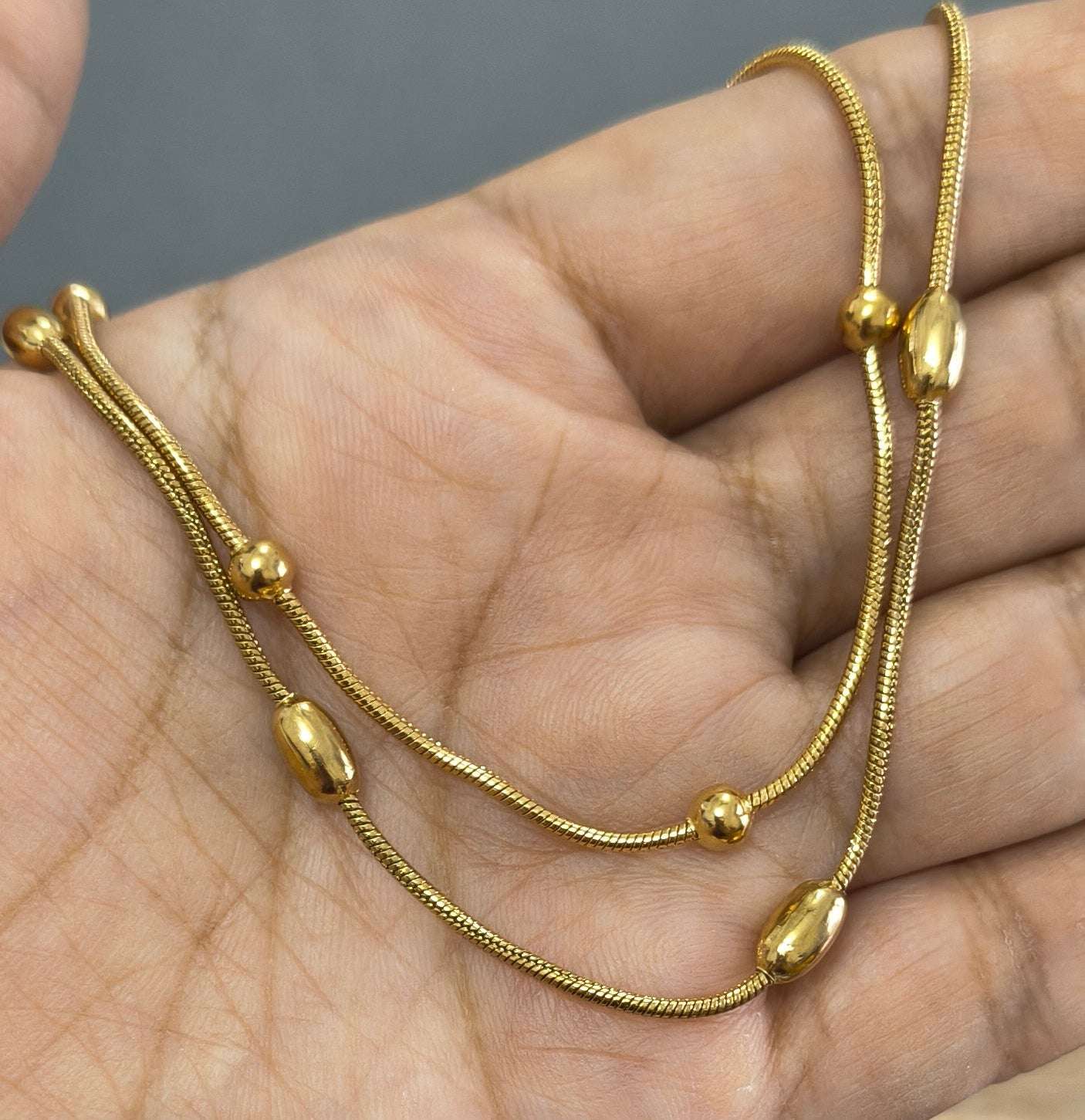 Antitarnish Golden Oval Beads Chain Anklet 18K Gold Plated