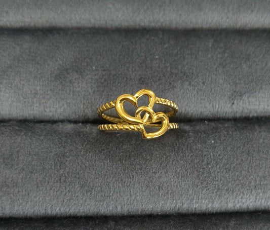 Antitarnish Golden Romantic Hearts Ring 18K Gold Plated