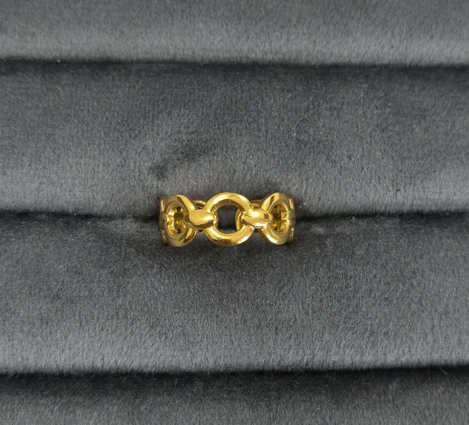 Antitarnish Golden Round Link Chain Ring 18K Gold Plated