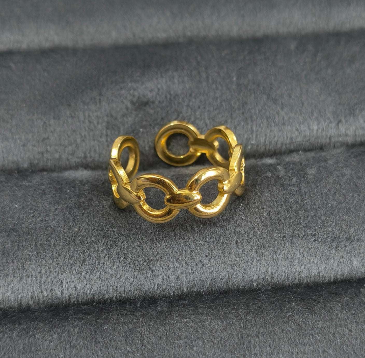 Antitarnish Golden Round Link Chain Ring 18K Gold Plated