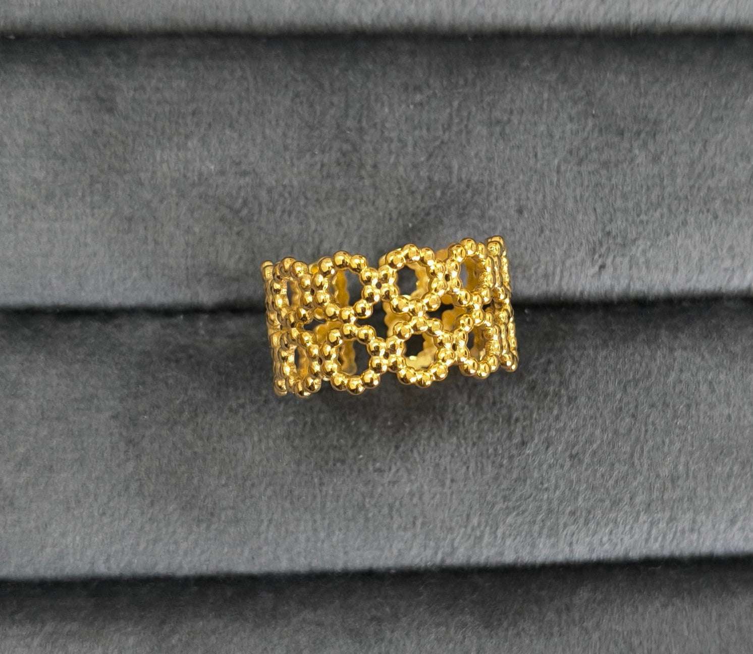Antitarnish Golden Round Mesh Ring 18K Gold Plated