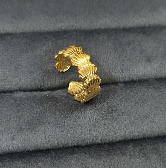 Antitarnish Golden Seashell Band Ring 18K Gold Plated