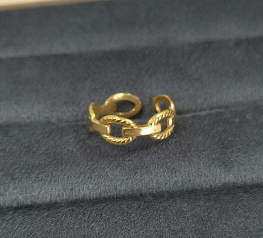 Antitarnish Golden Textured Link Style Ring 18K Gold Plated