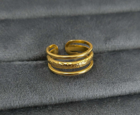 Antitarnish Golden Three Band Ring 18K Gold Plated