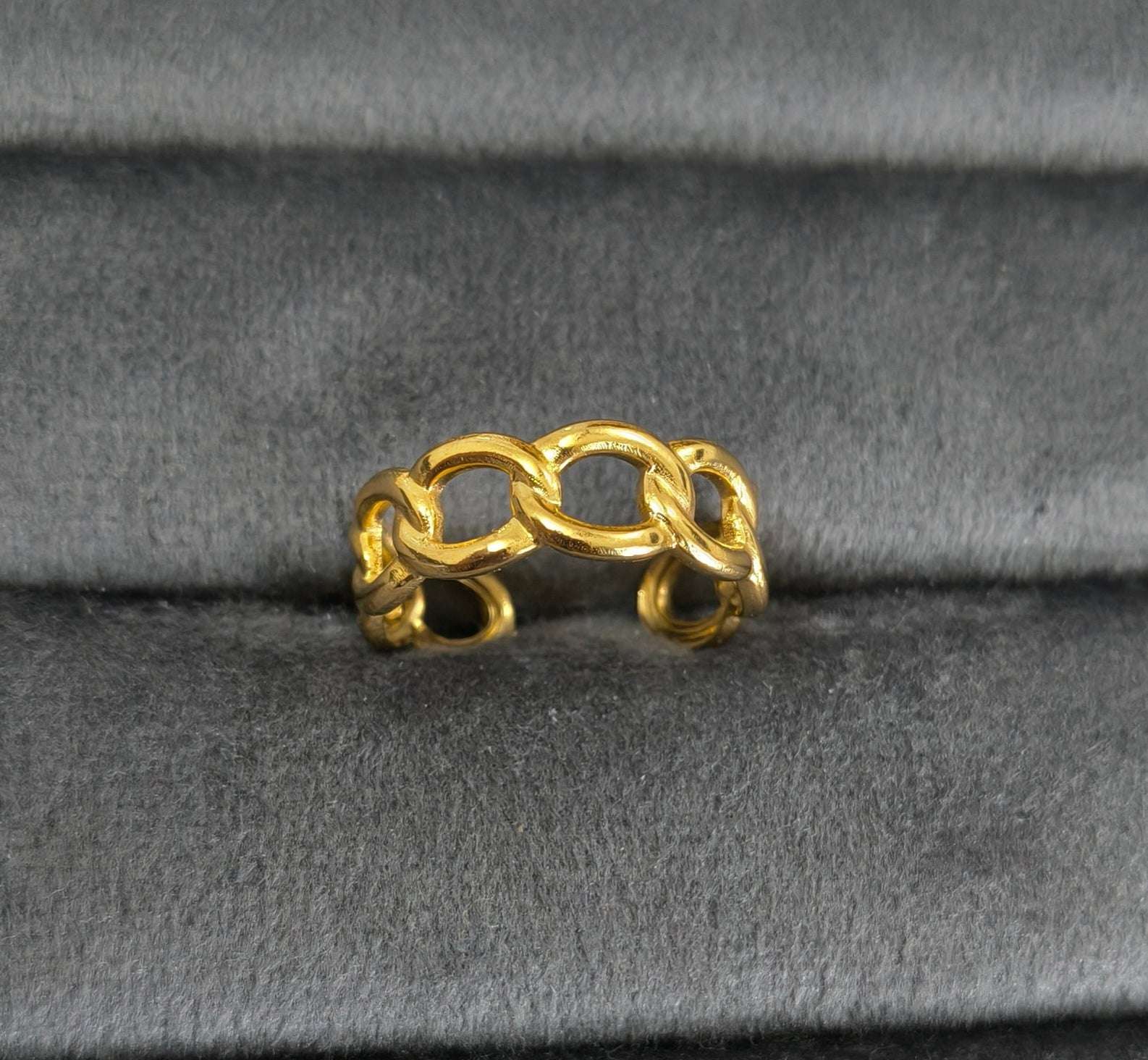 Antitarnish Golden Trendy Link Chain Ring 18K Gold Plated