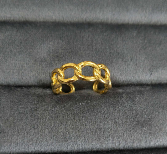 Antitarnish Golden Trendy Link Chain Ring 18K Gold Plated