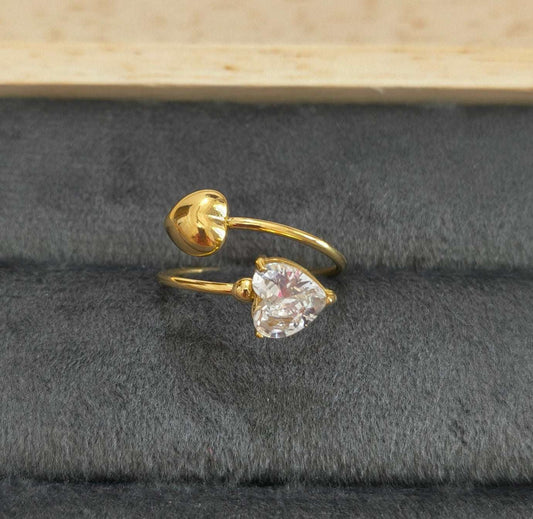 Antitarnish Heart Solitaire Ring 18K Gold Plated Adjustable