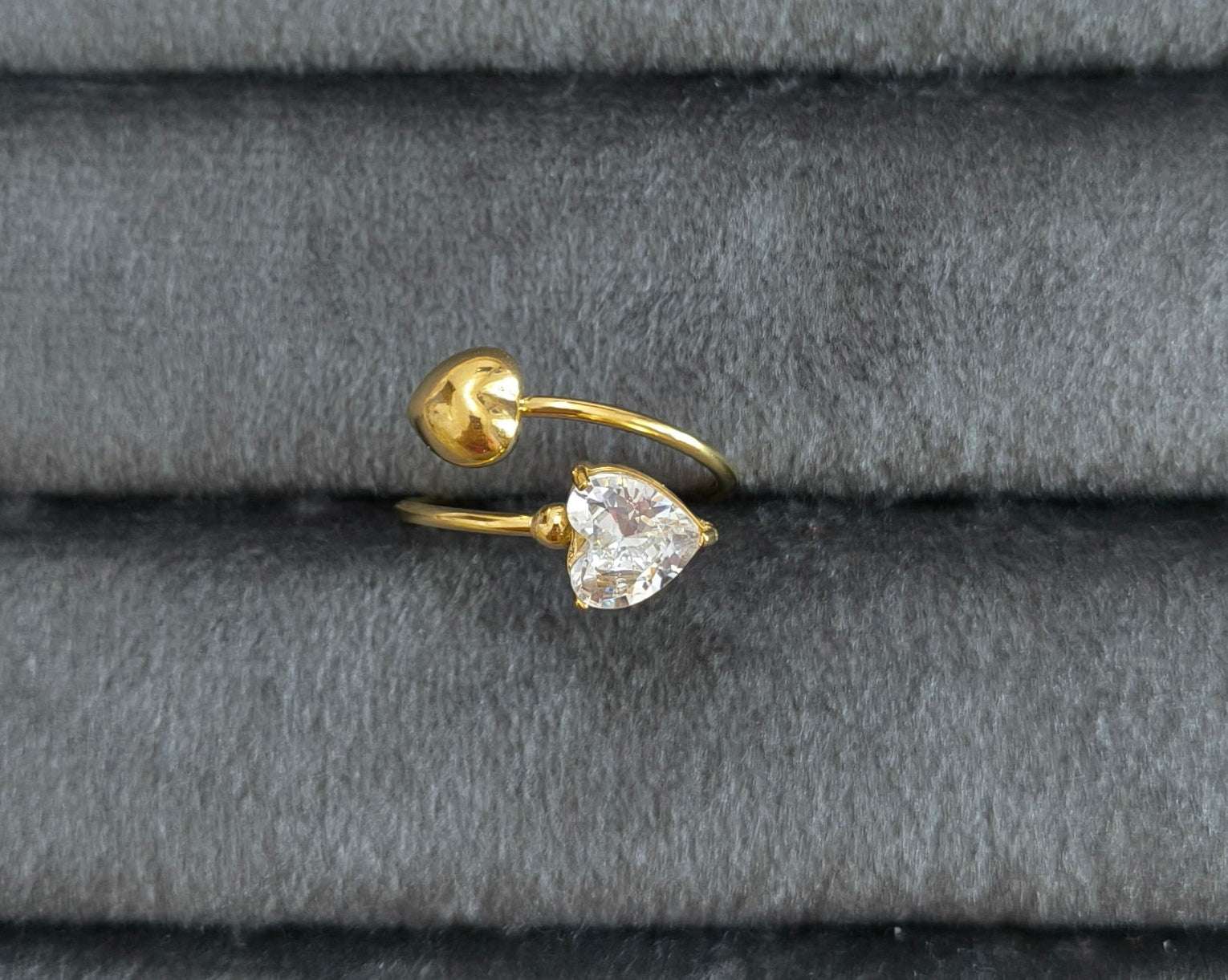 Antitarnish Heart Solitaire Ring 18K Gold Plated Adjustable