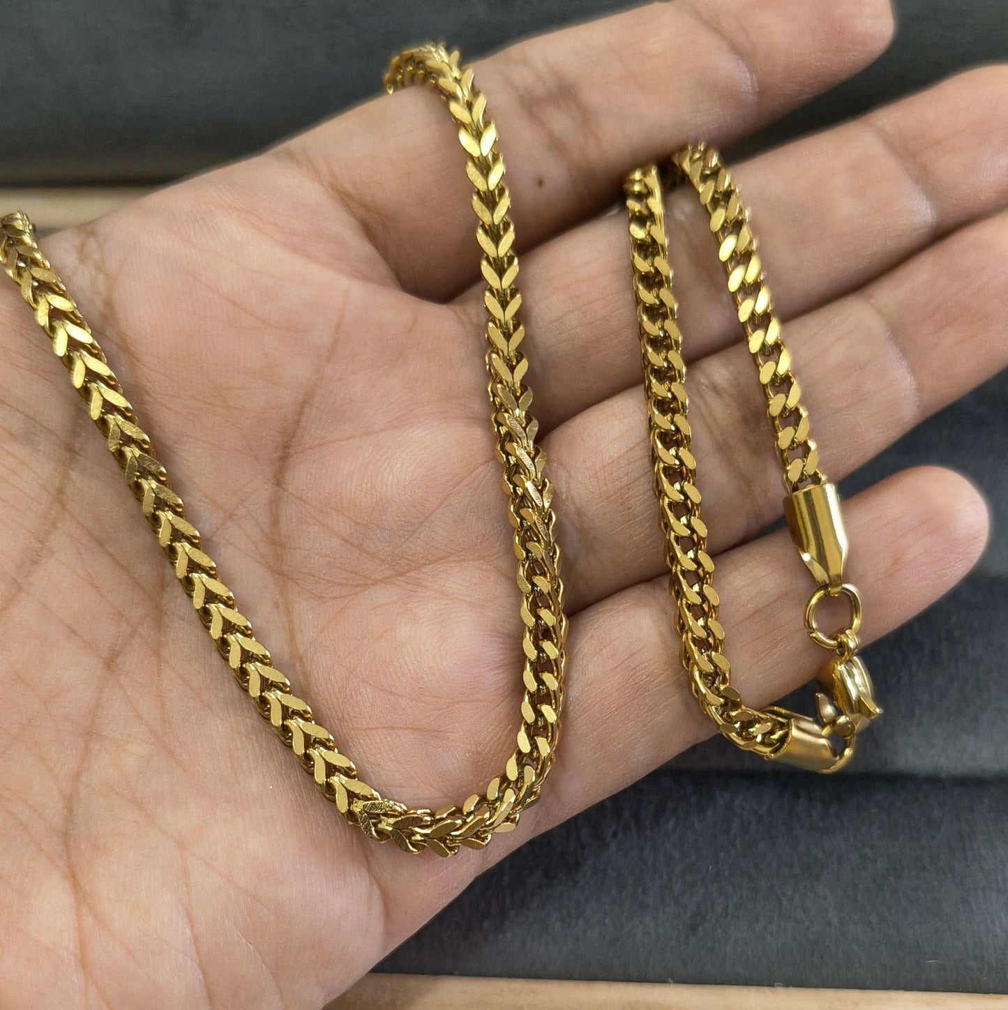 Antitarnish Men's Bold Square Box Chain 18K Gold Plated