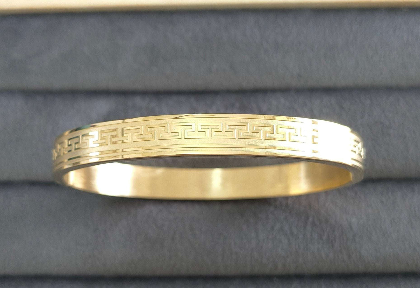 Antitarnish Men's Bracelet 18K Gold Plated Greek Art Pattern