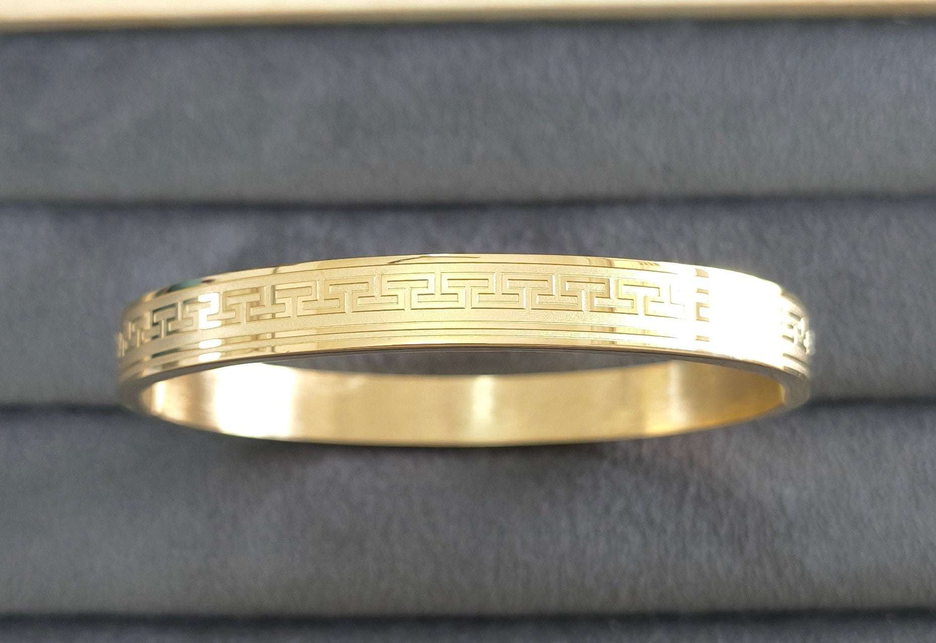 Antitarnish Men's Bracelet 18K Gold Plated Greek Art Pattern