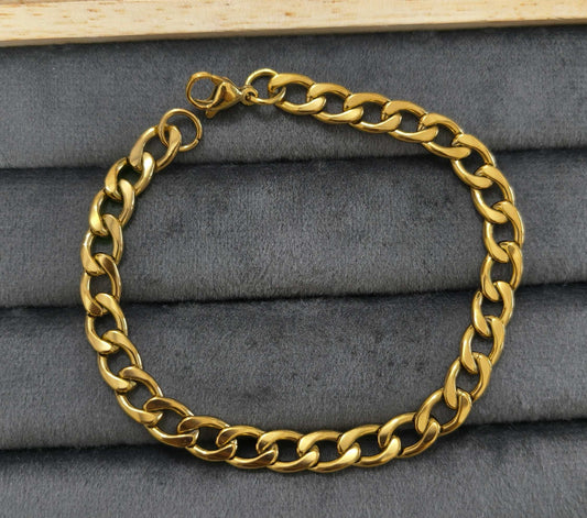 Antitarnish Men's Chain Link Bracelet 18K Gold Plated