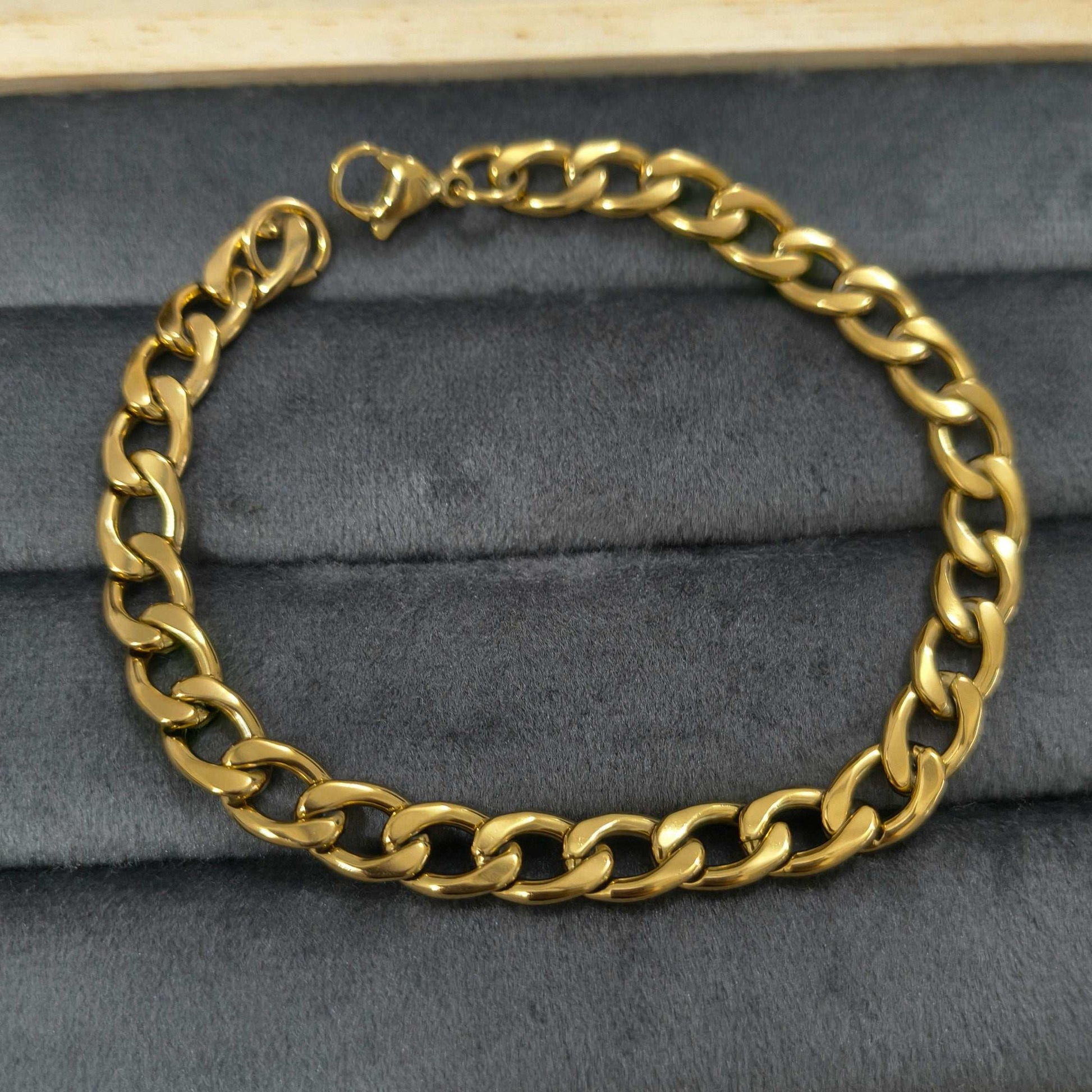 Antitarnish Men's Chain Link Bracelet 18K Gold Plated