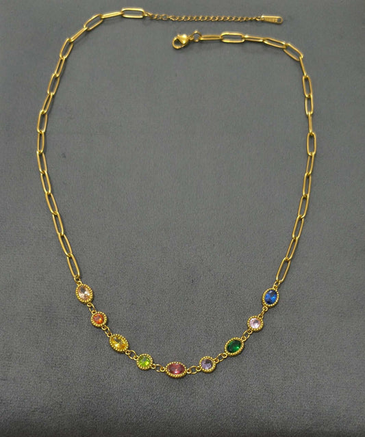 Antitarnish MultiCharm Paperclip Necklace 18K Gold Plated