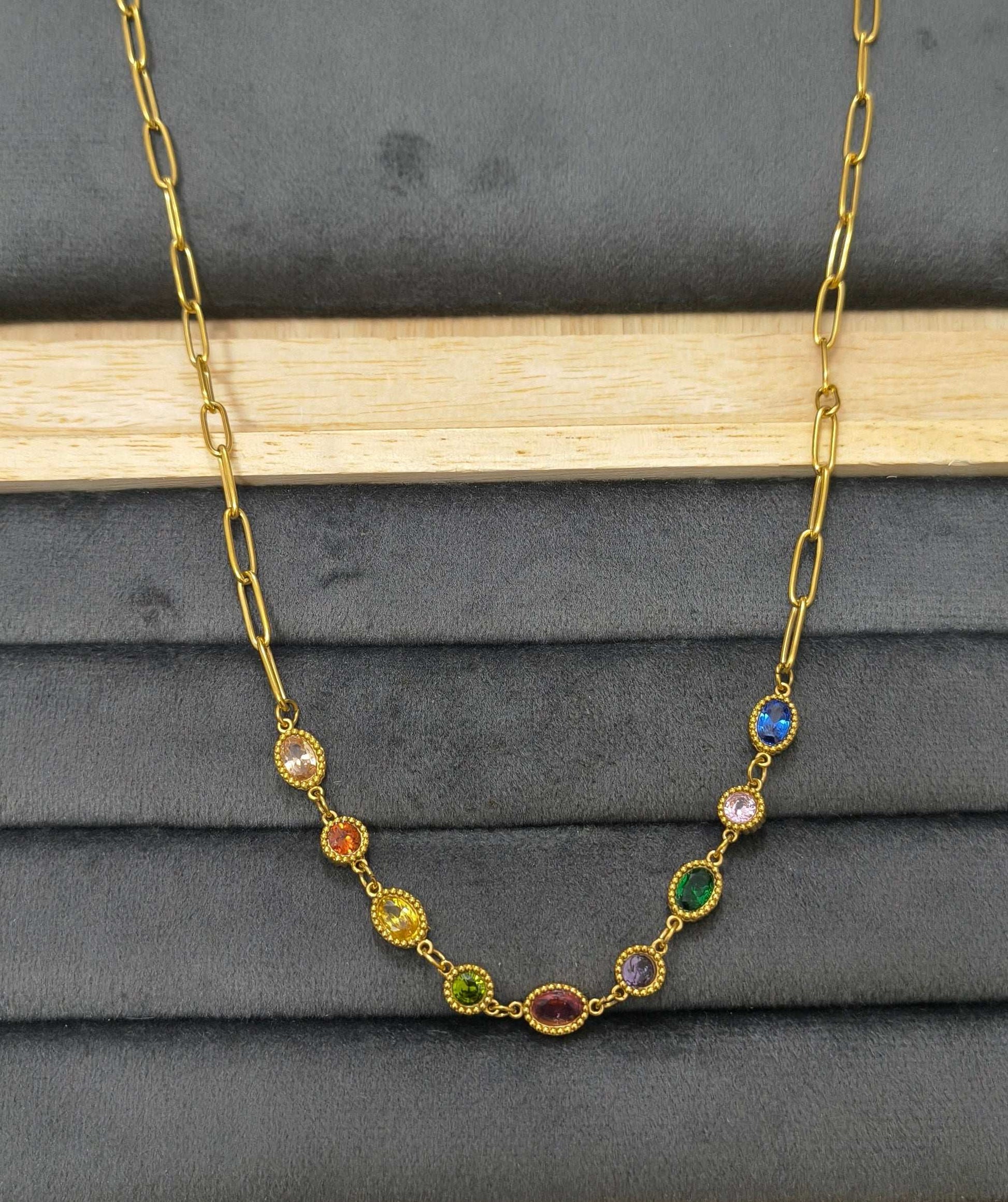 Antitarnish MultiCharm Paperclip Necklace 18K Gold Plated
