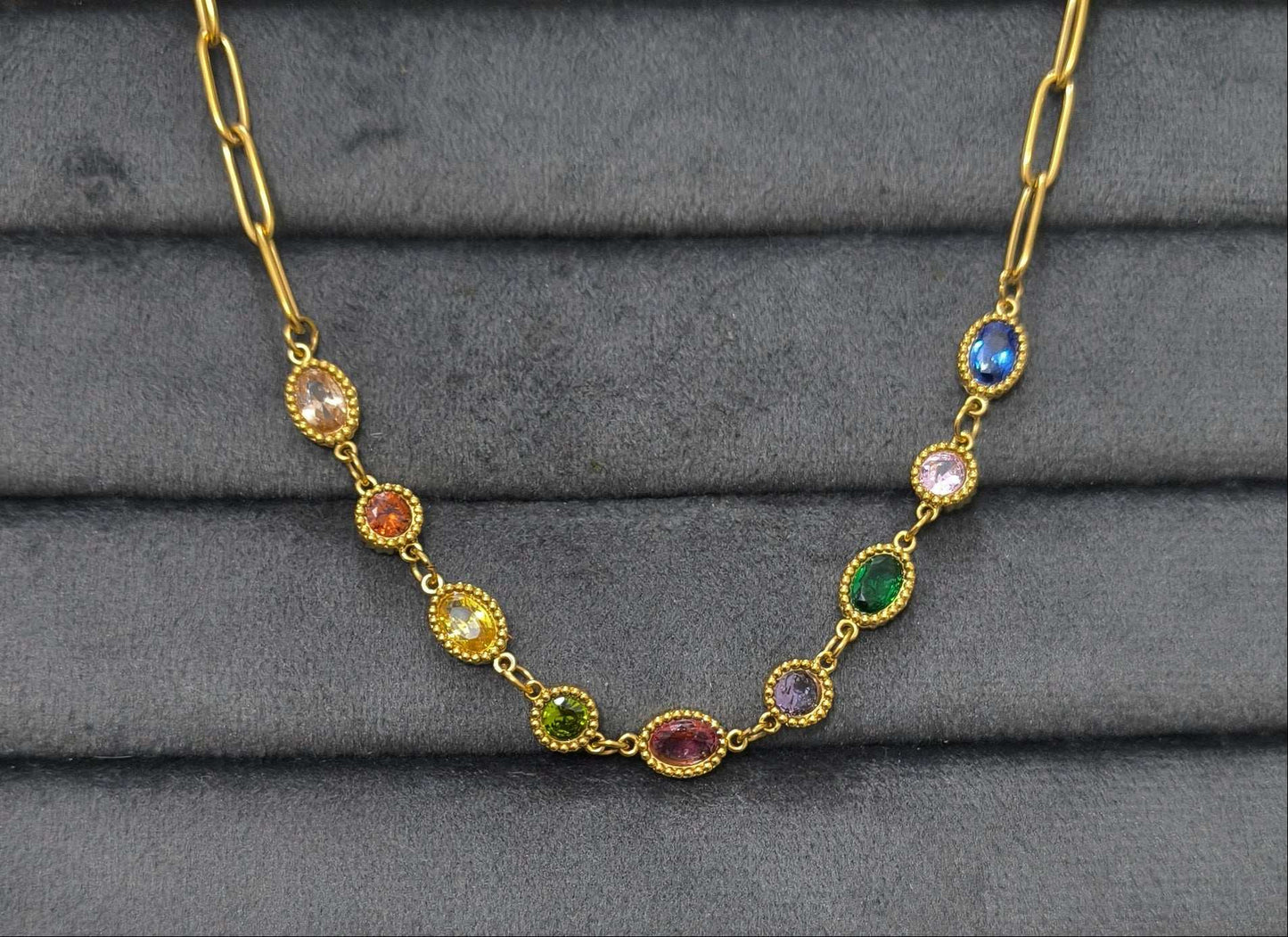 Antitarnish MultiCharm Paperclip Necklace 18K Gold Plated