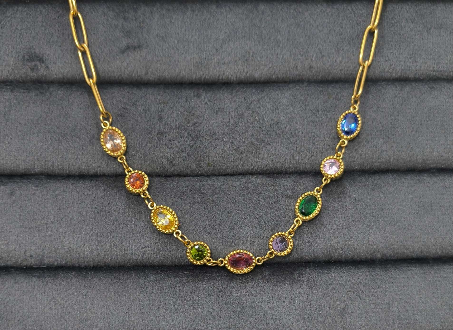 Antitarnish MultiCharm Paperclip Necklace 18K Gold Plated