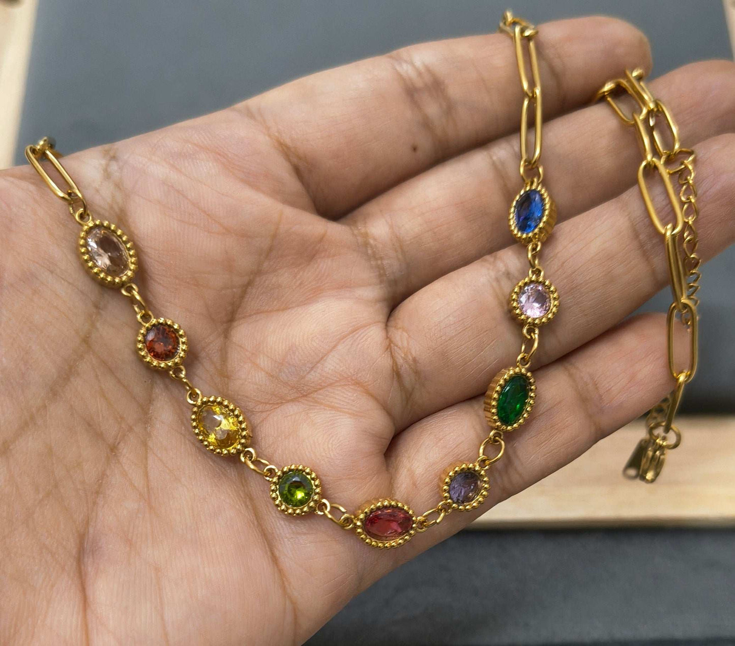 Antitarnish MultiCharm Paperclip Necklace 18K Gold Plated
