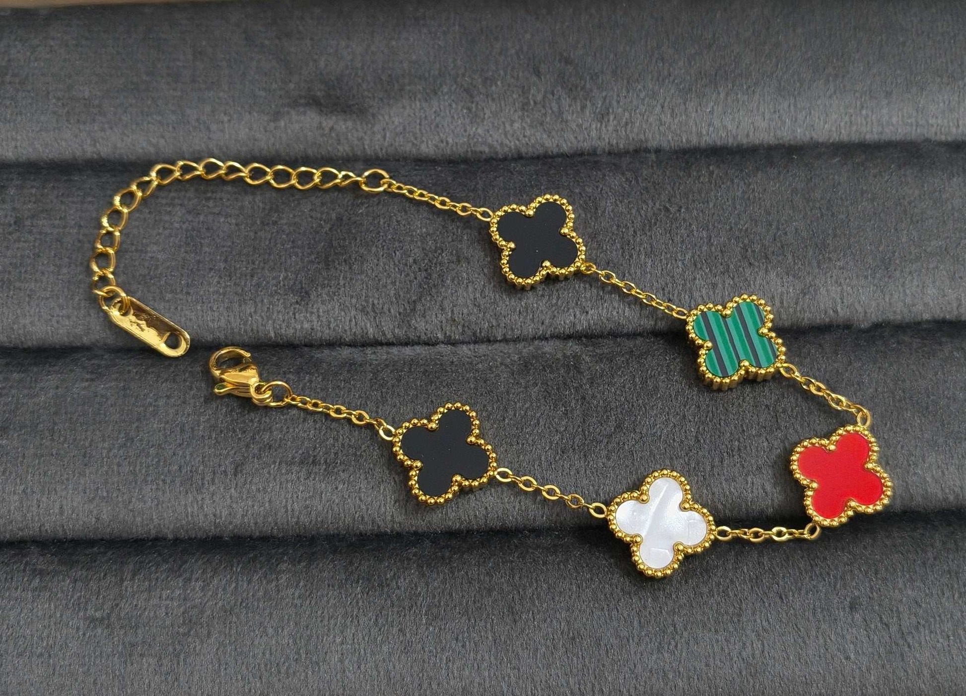 Antitarnish Multicolor Clover Chain Bracelet 18K Gold Plated