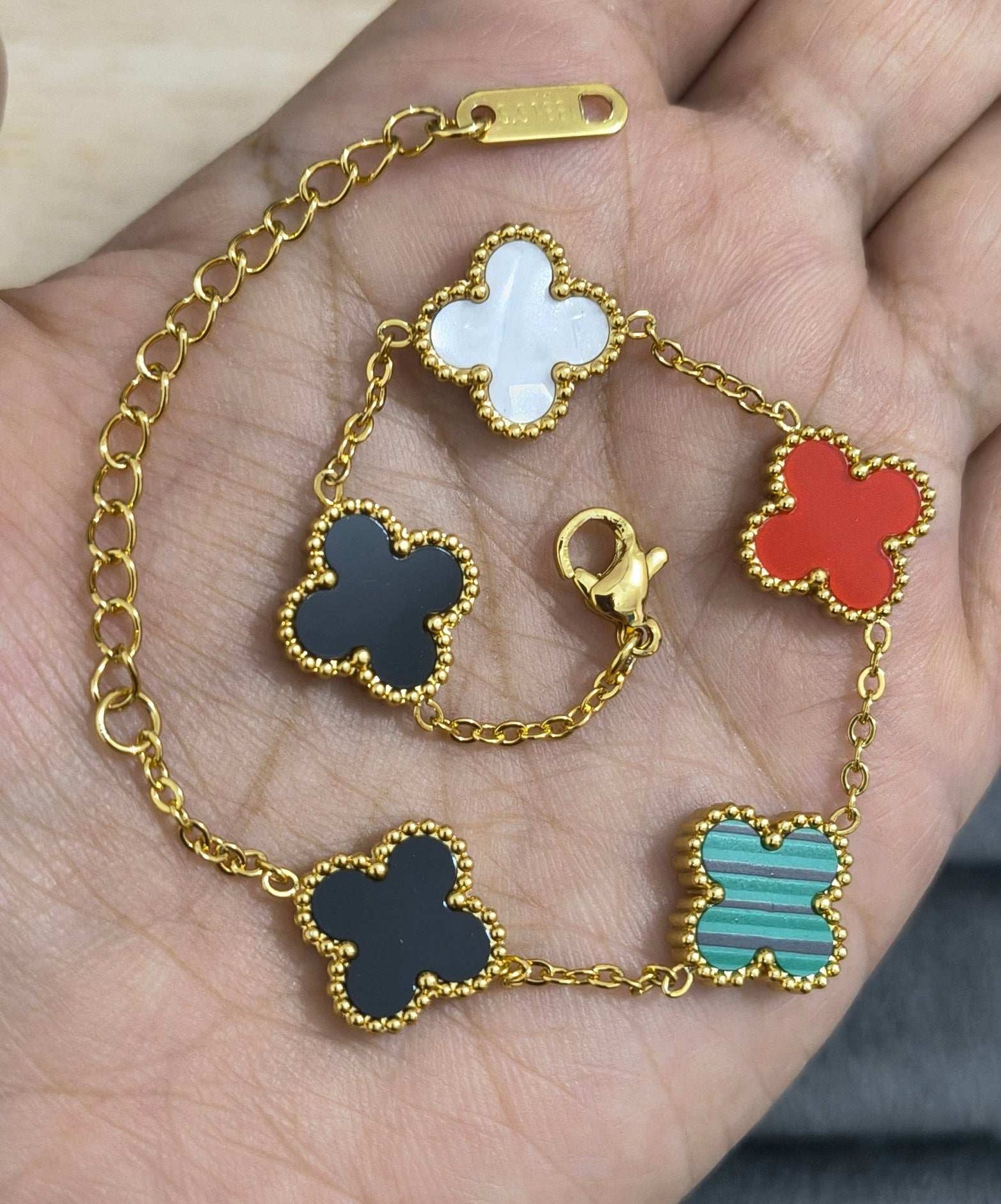 Antitarnish Multicolor Clover Chain Bracelet 18K Gold Plated