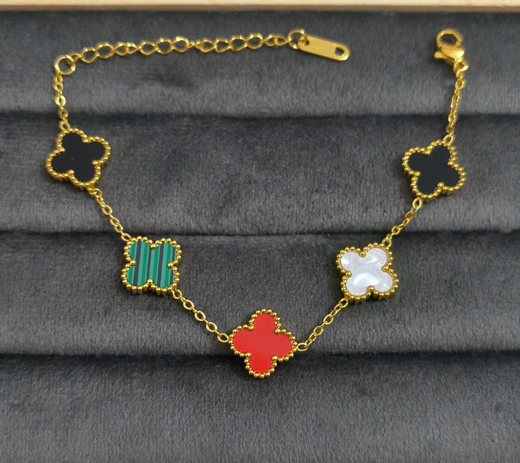 Antitarnish Multicolor Clover Chain Bracelet 18K Gold Plated