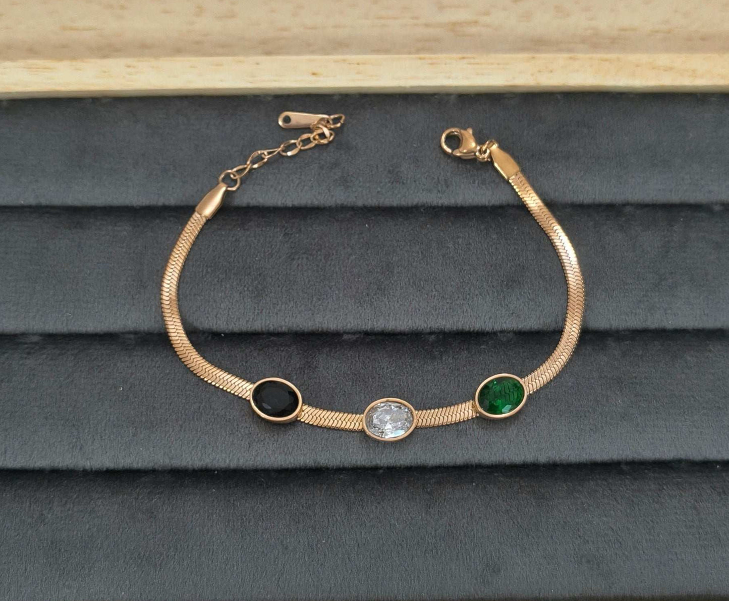 Antitarnish Multicolored Stone Studded Snake Chain Bracelet