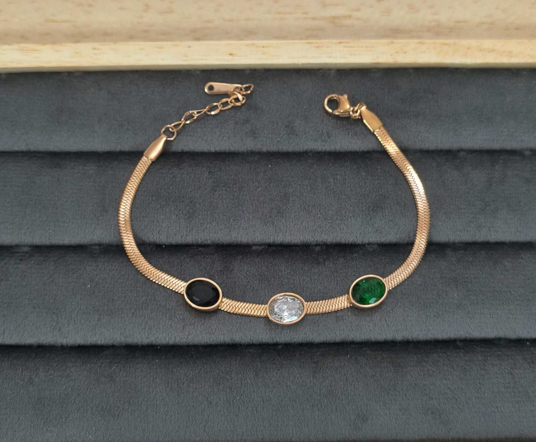 Antitarnish Multicolored Stone Studded Snake Chain Bracelet