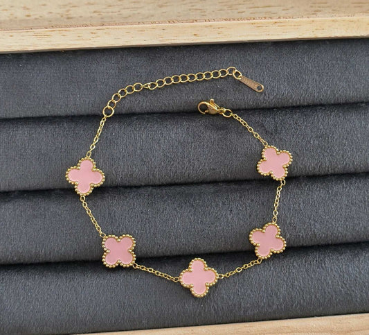 Antitarnish Reversible Baby Pink Clover Chain Bracelet