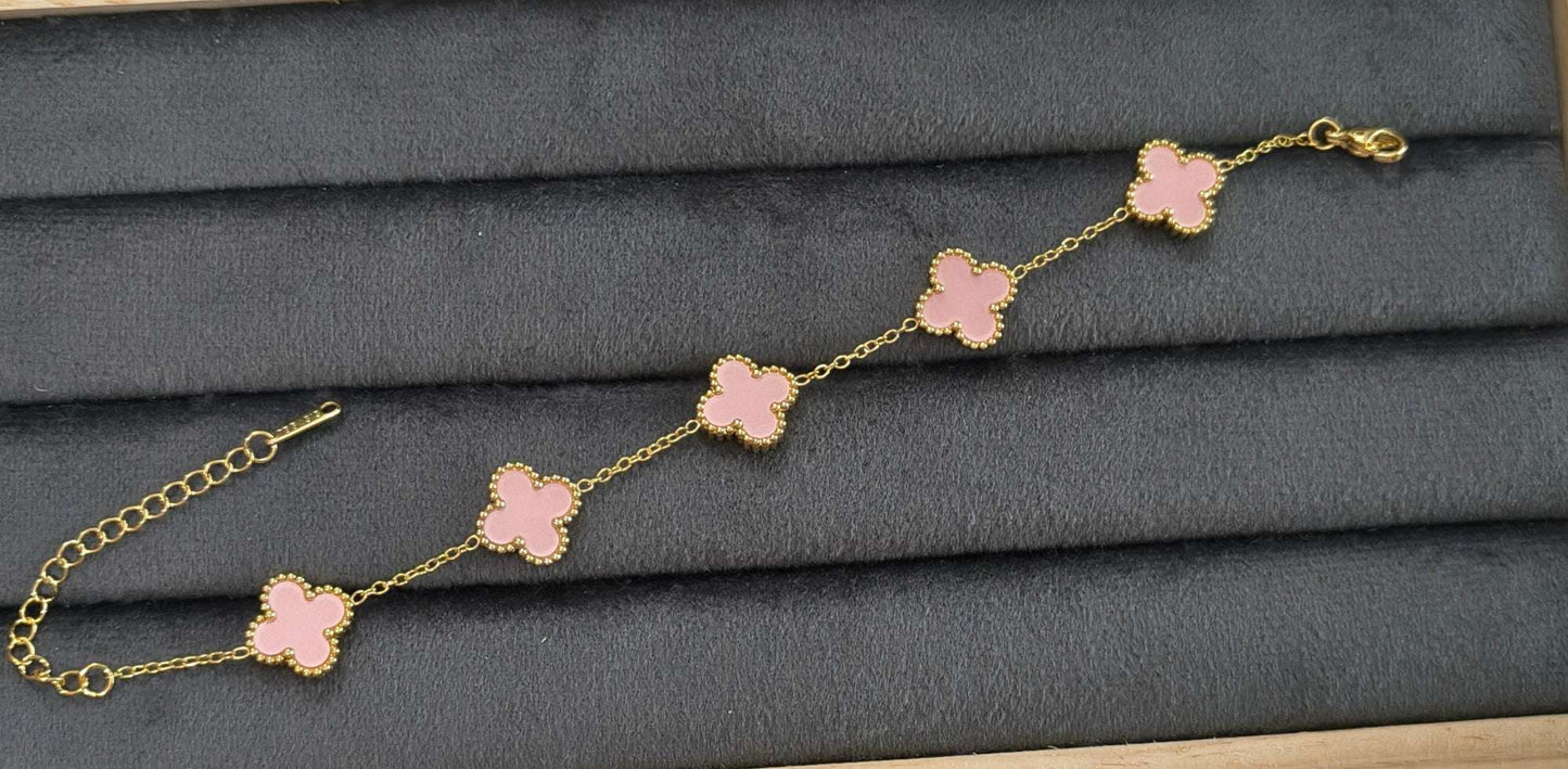 Antitarnish Reversible Baby Pink Clover Chain Bracelet