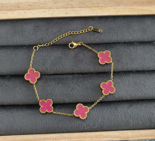 Antitarnish Reversible Dark Pink Clover Chain Bracelet