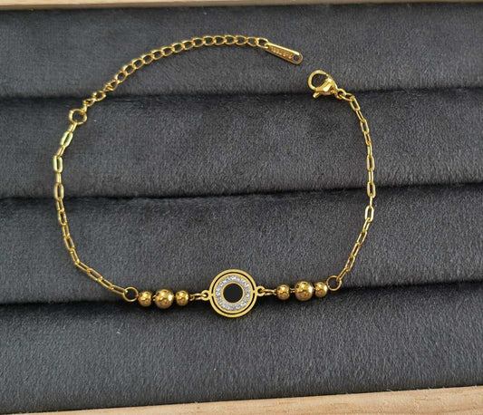 Antitarnish Round Charm Chain Bracelet 18K Gold Plated