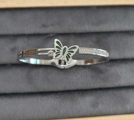 Antitarnish Silver Butterfly Emerald Green Charm Bracelet